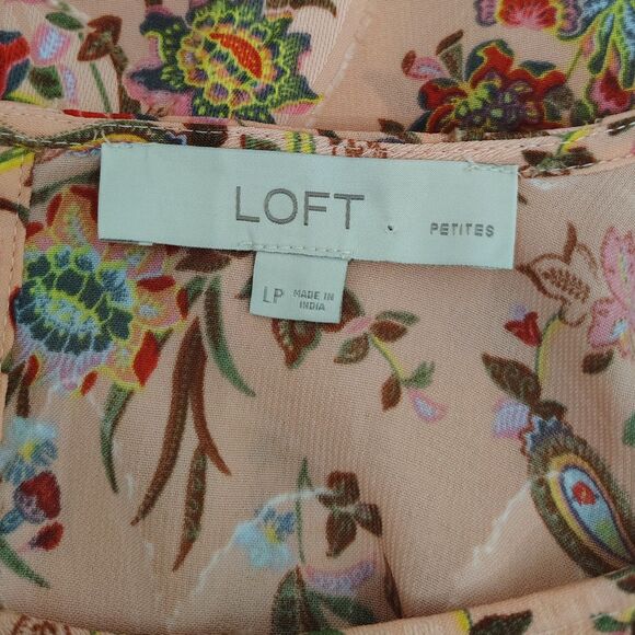 LOFT Pink Floral Paisley Boho Long Sleeve Blouse LP Large Petite Women Crewneck - Picture 5 of 6